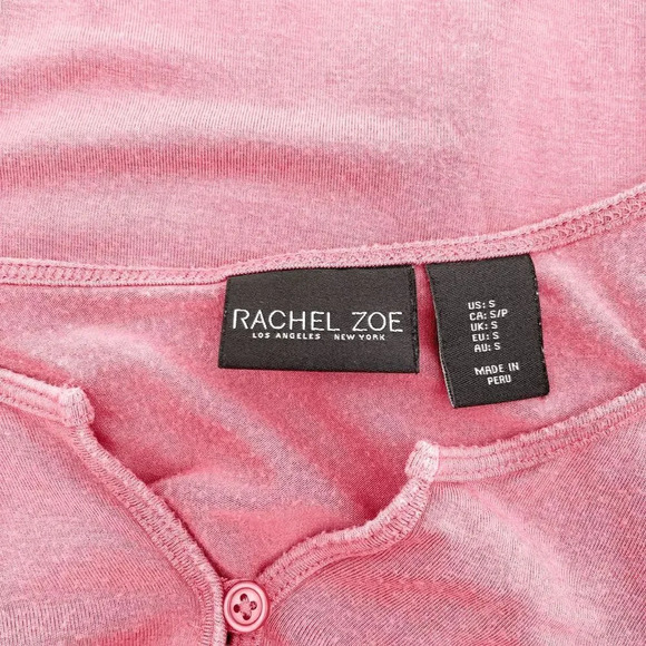 Rachel Zoe Henley Top Women's Size S Pink‎ 3/4 Sleeve Casual Curved Hem - Picture 4 of 4